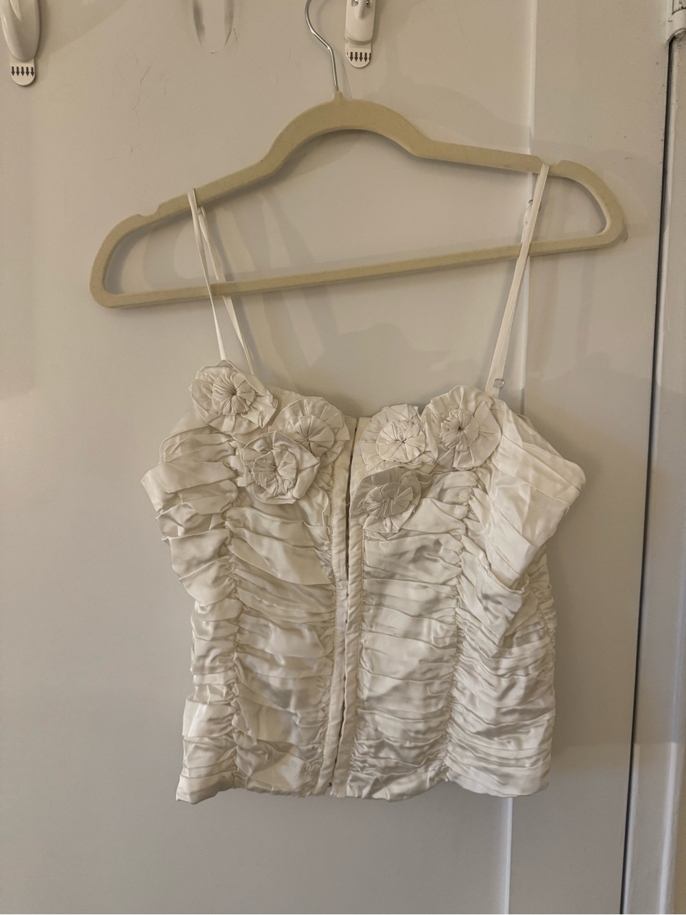 Zara Ivory Ruched Satin Corset with Floral Appliqués